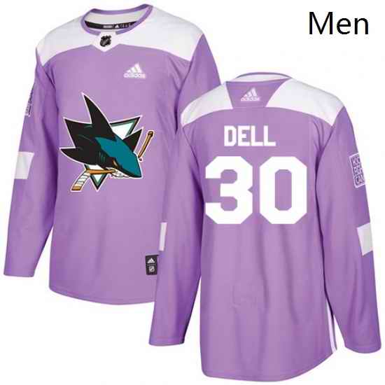 Mens Adidas San Jose Sharks 30 Aaron Dell Authentic Purple Fights Cancer Practice NHL Jersey